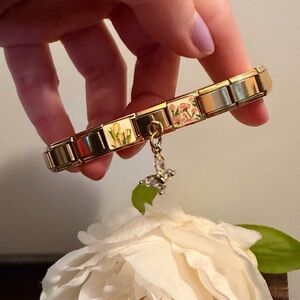 Spring Meadow Italian Charm Bracelet with Crystal Butterfly Dangle